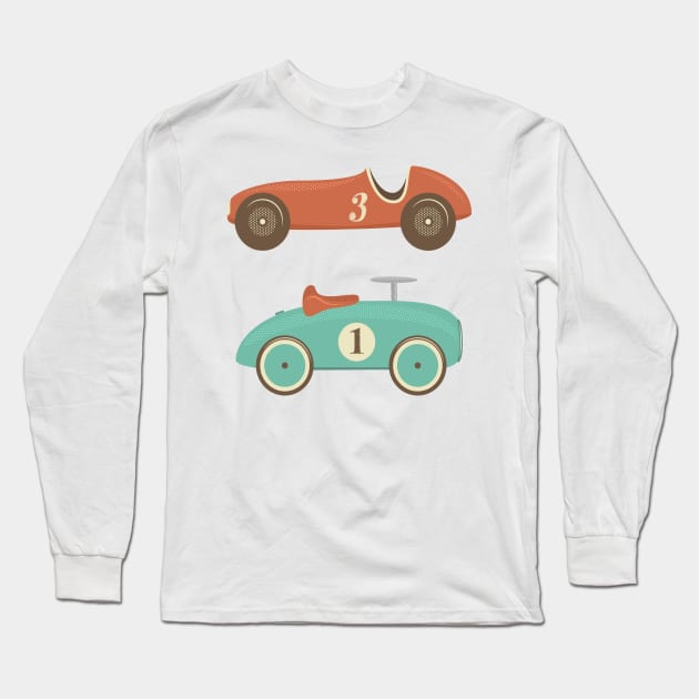 Retro toy racing cars with numbers one and three Long Sleeve T-Shirt by TinyFlowerArt